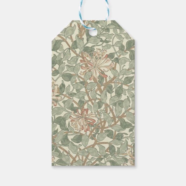 Etiqueta Para Presente William Morris Honeysuckle Green Floral (Frente)