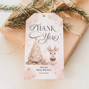 Etiqueta Para Presente Winter Baby Girl Deer Chá de fraldas Obrigado