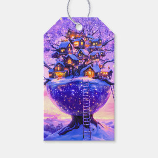 Etiqueta Para Presente Winter Fantasy Snowy Tree Village Landscape