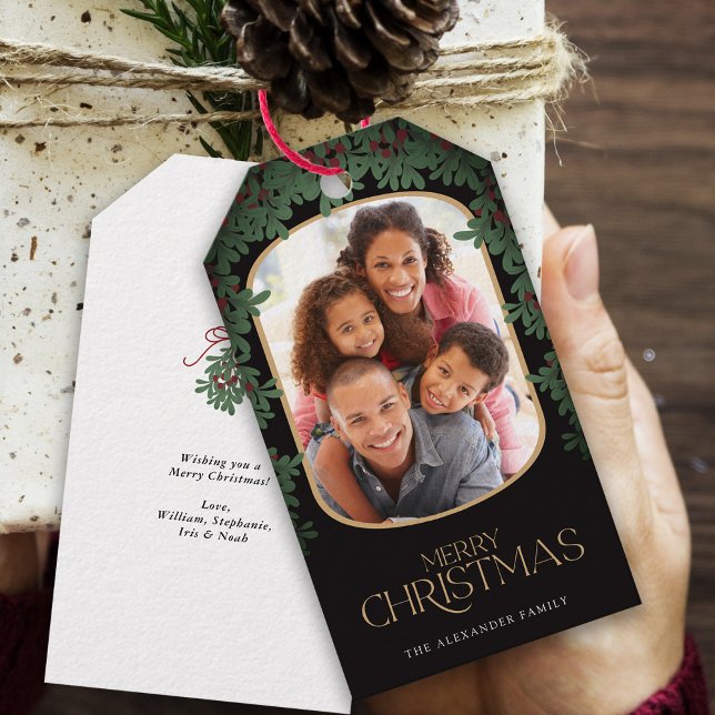 Etiqueta Para Presente Winter Greenery Mistletoe Arredondou Foto Natal (Criador carregado)