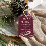 Etiqueta Para Presente Winter Laurel | Personalized Merry Christmas<br><div class="desc">A chic and elegant holiday gift tag featuring finely detailed botanical foliage on a rich dark colored background. "Merry Christmas" appears in the center,  along with your family name or names. A refined nature-inspired choice for your Christmas 2021 gift-giving. Backs are light colored for writing your gift recipient's name.</div>
