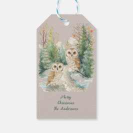 Etiqueta Para Presente Winter Owl Christmas Woodland Art