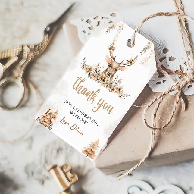 Etiqueta Para Presente Winter Reindeer Christmas Birthday Favor (Criador carregado)