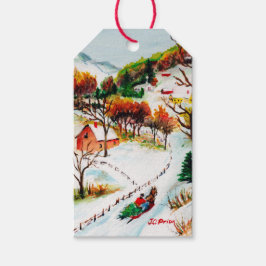 Etiqueta Para Presente Winter Ride Mountain Christmas Watercolor