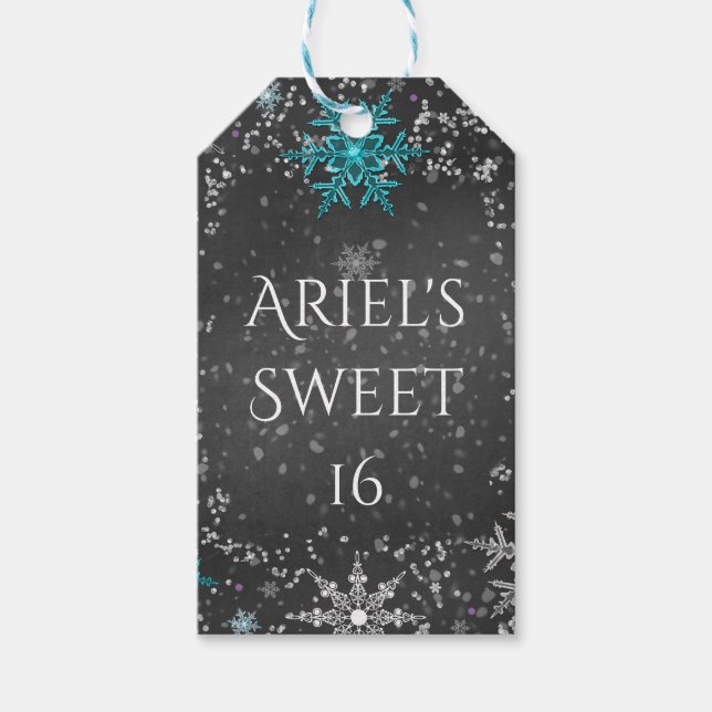 Etiqueta Para Presente Winter Wonderland Chalk Teal & Purple Custom Party (Frente)
