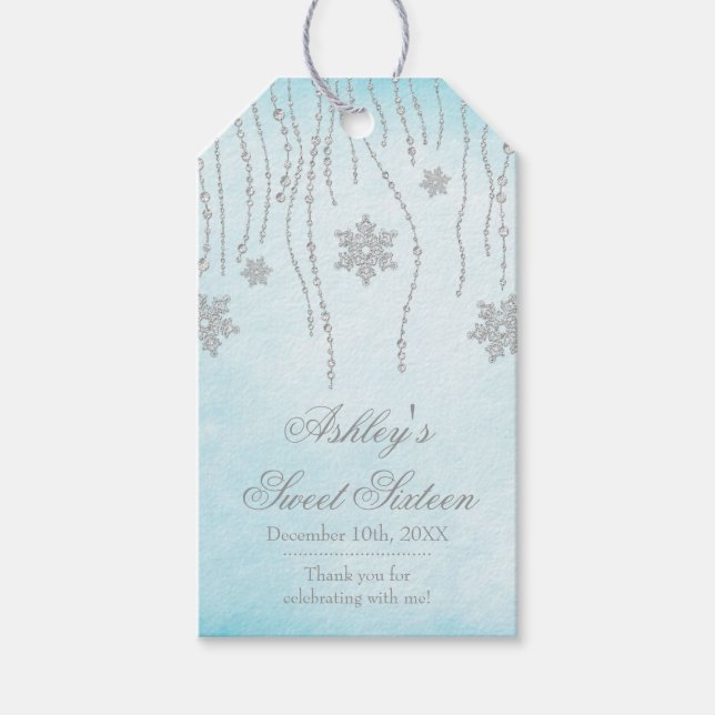 Etiqueta Para Presente Winter Wonderland Diamond Snowflakes Sweet 16 (Frente)