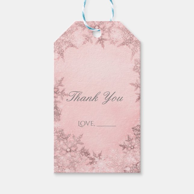 Etiqueta Para Presente Winter Wonderland Snowflakes, Festa Elegante Rosa (Frente)