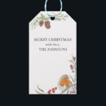 Etiqueta Para Presente Winter Wreath Robin Mistletoe Pine Christmas<br><div class="desc">Etiqueta de presente de Natal com texto totalmente editável. Design apresenta uma coroa aquosa com robins vermelhos,  pinos,  conchas,  bagas de inverno e verde de inverno.</div>