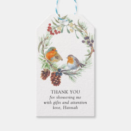 Etiqueta Para Presente Winter Wreath Robin Mistletoe Pine Obrigado