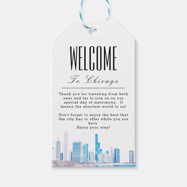 Etiqueta Para Presente Wintery Chicago Skyline Personalizado Bem-vindo (Frente)