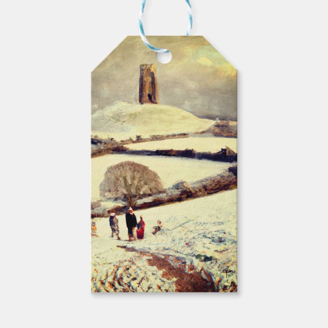 Etiqueta Para Presente Wintry Glastonbury Tor (Frente)
