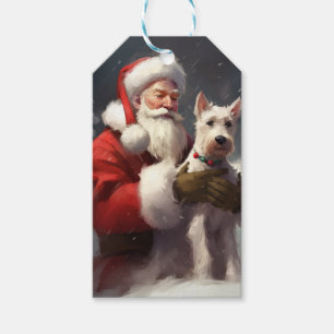 Etiqueta Para Presente Wire Fox Terrier Papai Noel Natal Festivo