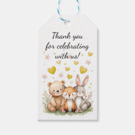 Etiqueta Para Presente Woodland Animals Birthday Bear Fox Bunny Yellow