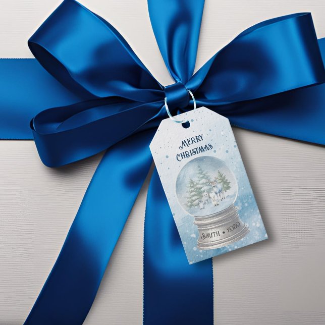 Etiqueta Para Presente Woodland Bebê — Natal (woodland animals snow globe watercolor gift tag)
