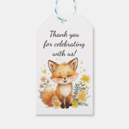 Etiqueta Para Presente Woodland Cute Fox Pastel Floral Yellow Hearts