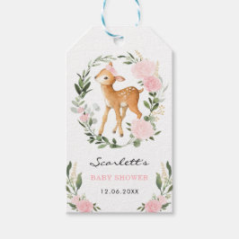 Etiqueta Para Presente Woodland Deer Blush Floral Verde Dourado Bebê Fawn