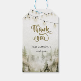 Etiqueta Para Presente Woodland,Forest,PineTrees,String Lights Obrigado