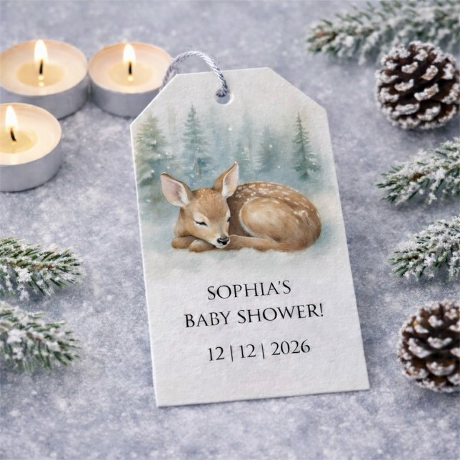 Etiqueta Para Presente Woodland Sleeping Baby Deer Winter Baby Shower (Woodland Sleeping Baby Deer Winter Baby Shower Gift Tags)