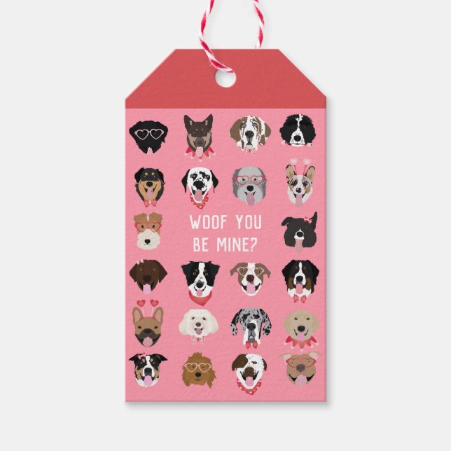 Etiqueta Para Presente Woof You Be Mine Dog Face Patterno (Frente)