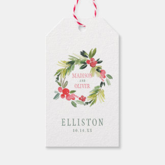 Etiqueta Para Presente Wreath De Aquarela Floral De Inverno | Casamento