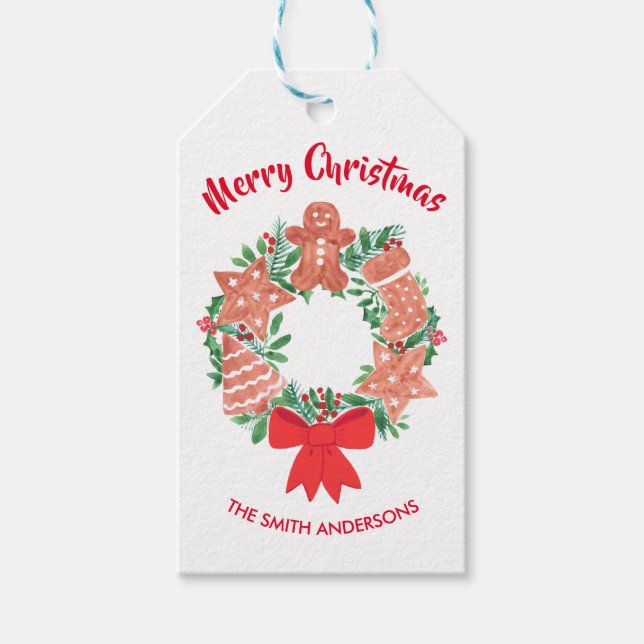 Etiqueta Para Presente Wreath Personalizado Feliz Natal (Frente)