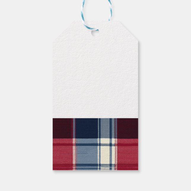 Etiqueta Para Presente Xadrez Azul e Vermelho de Natal Clássico (Verso)