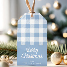 Etiqueta Para Presente Xadrez Azul Moderno Natal Feliz