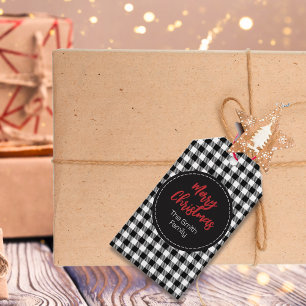 Etiqueta Para Presente Xadrez Branca Negra de Buffalo Tradicional