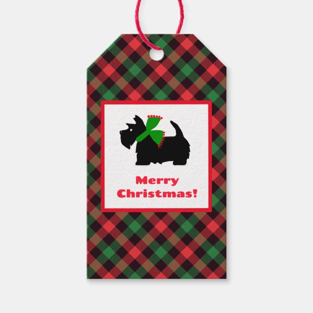 Etiqueta Para Presente Xadrez Cachorro Escocês Feliz Natal (Frente)