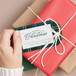 Etiqueta Para Presente Xadrez clássica de Natal verde de Natal