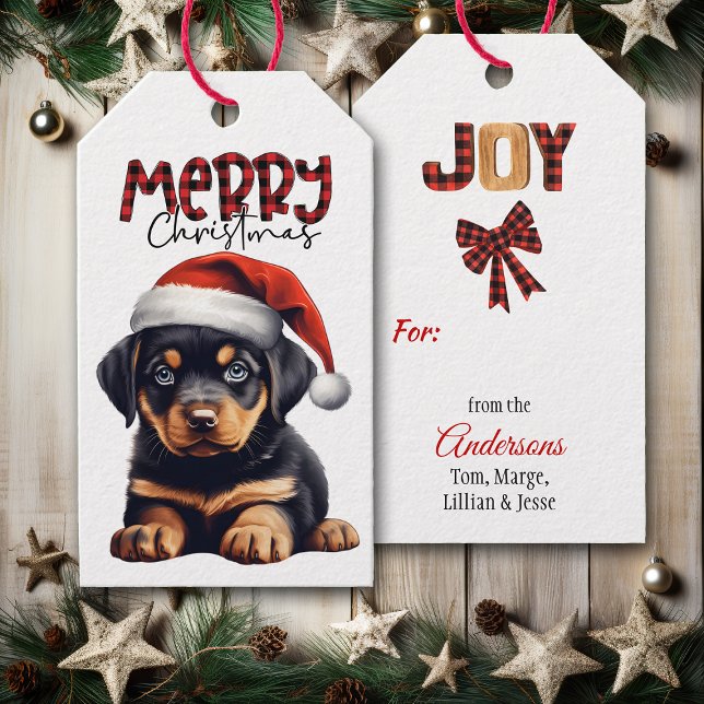 Etiqueta Para Presente Xadrez de Buffalo Texto Rottweiler Puppy Natal (Criador carregado)