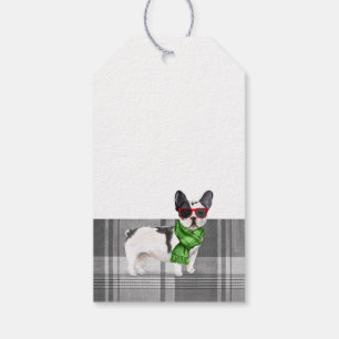 Etiqueta Para Presente Xadrez de cinza e um bom Natal para o Cão de Bost