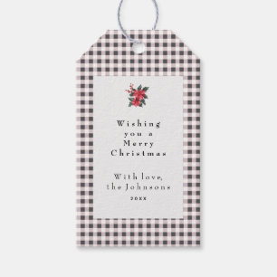 Etiqueta Para Presente Xadrez de Gingham Preto e Branco Natal Personaliza