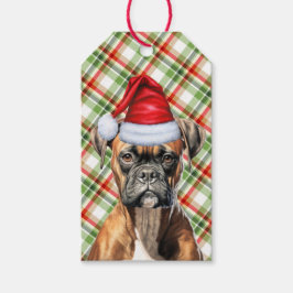 Etiqueta Para Presente Xadrez de Natal com um Boxer Dog