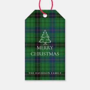 Etiqueta Para Presente Xadrez de Natal Davidson Tartan Padrão Verde