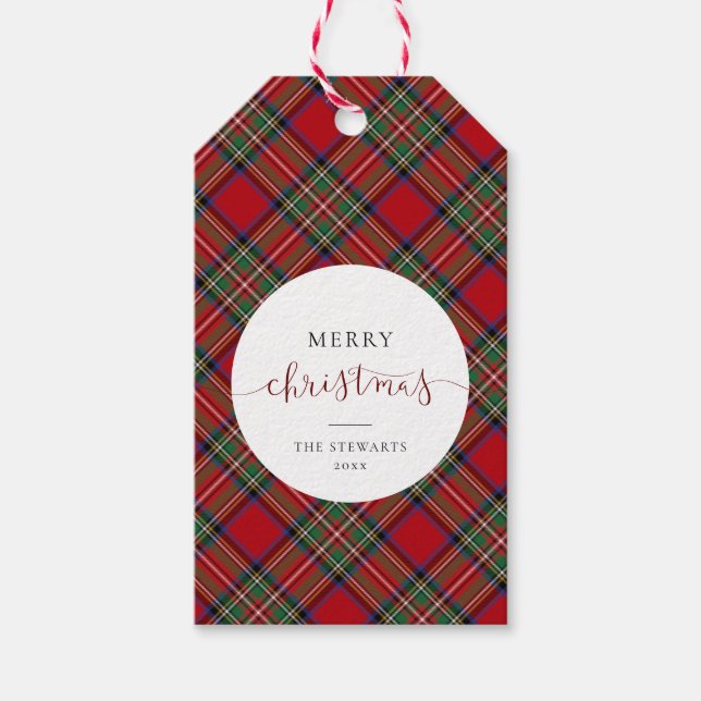 Etiqueta Para Presente Xadrez de Script Elegante Stewart Tartan (Frente)
