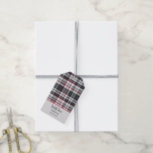 Etiqueta Para Presente xadrez de tartan texturizada por cinza