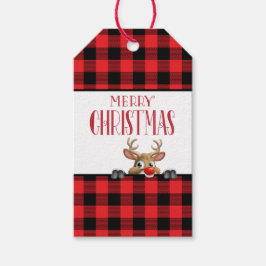 Etiqueta Para Presente Xadrez de Verificação de Buffalo Preto Vermelho de