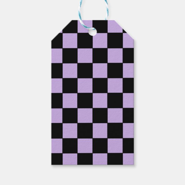 Etiqueta Para Presente Xadrez Lavanda e Preto  (Frente)