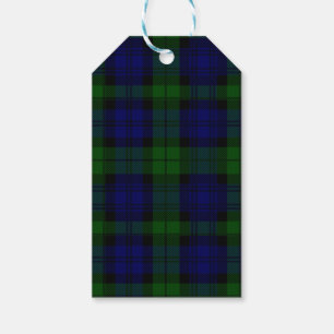 Etiqueta Para Presente Xadrez preta do verde azul do tartan do clã do