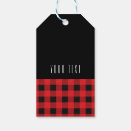 Etiqueta Para Presente Xadrez Preto e Vermelho Padrão Buffalo Checker Mod