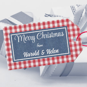 Etiqueta Para Presente Xadrez Red & White Gingham Feliz Natal
