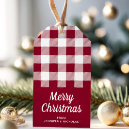 Etiqueta Para Presente Xadrez Rustic Burgundy Feliz Natal
