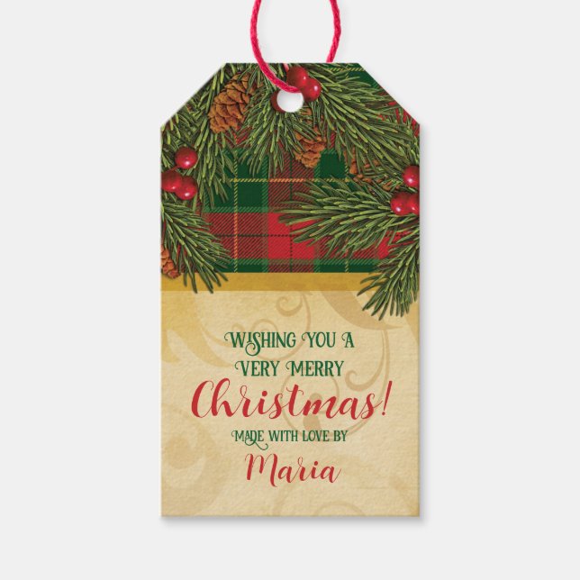 Etiqueta Para Presente Xadrez tradicional natalina, Tartan Wreath (Frente)