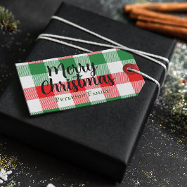 Etiqueta Para Presente Xadrez Verde Branco de Natal da Família e  Vermelh