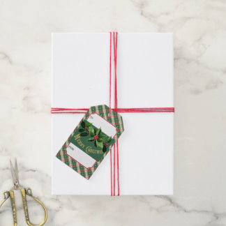 Etiqueta Para Presente Xadrez Verde de Natal e Branco