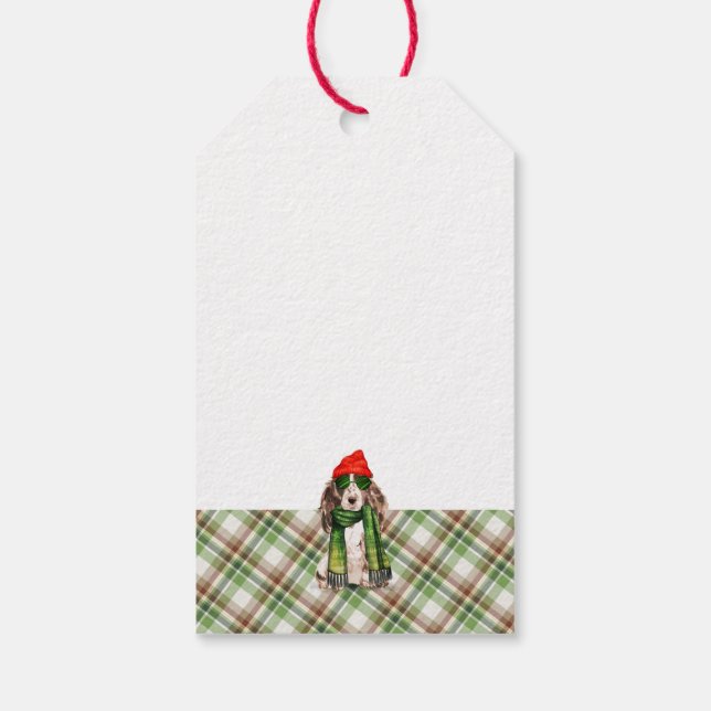 Etiqueta Para Presente Xadrez Verde e Cocker Spaniel Natal (Verso)