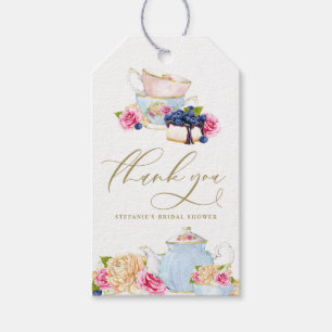 Etiqueta Para Presente Xícara de Aguarela Floral de Mirtilo Festa de Noiv