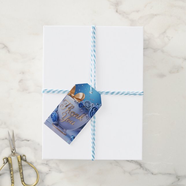 Etiqueta Para Presente Xícara de Chá Blue Rose Obrigado (Com cordão)