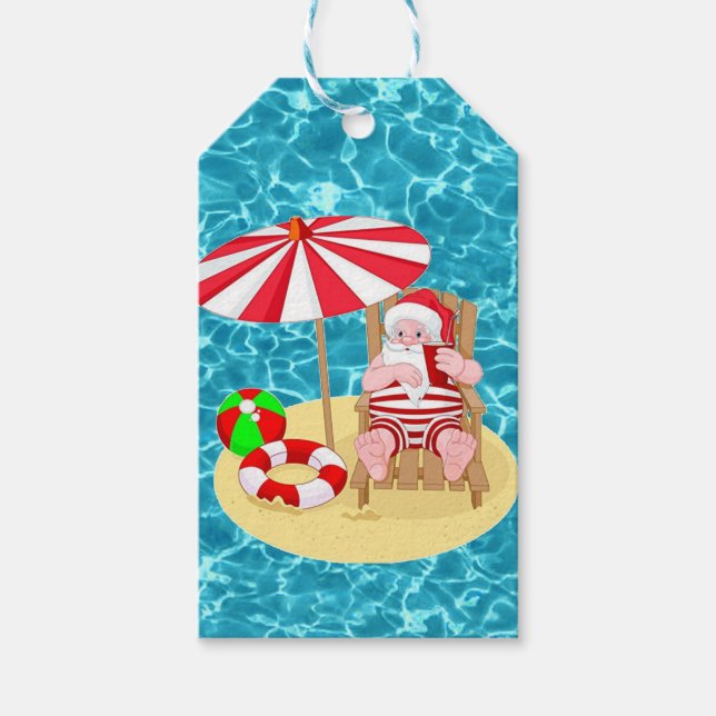 Etiqueta Para Presente xmas Beach santa claus (Frente)